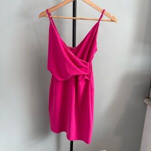 Lulu's Hot Pink Draped Spaghetti Strap Mini Dress